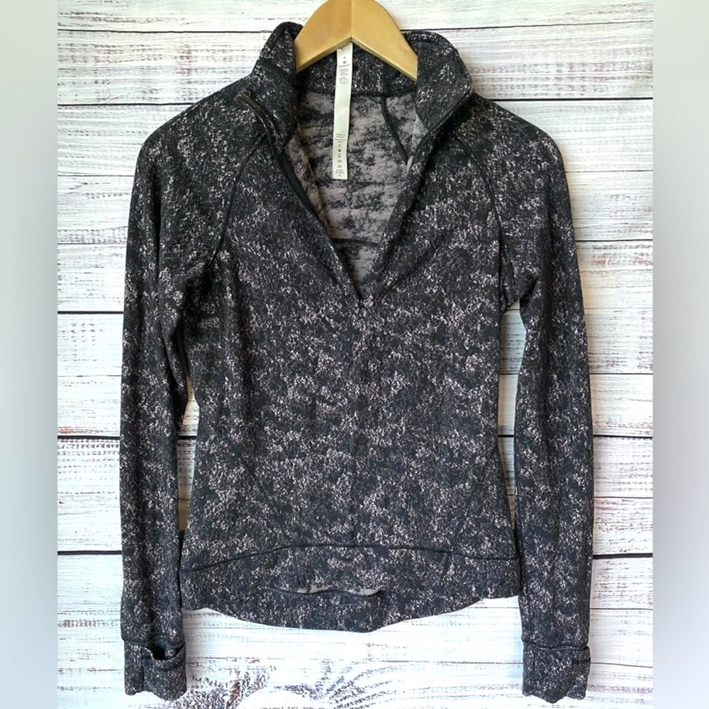 Lululemon Outrun the Elements Pullover 6 Misted Jacquard Black White 1/2 Zip